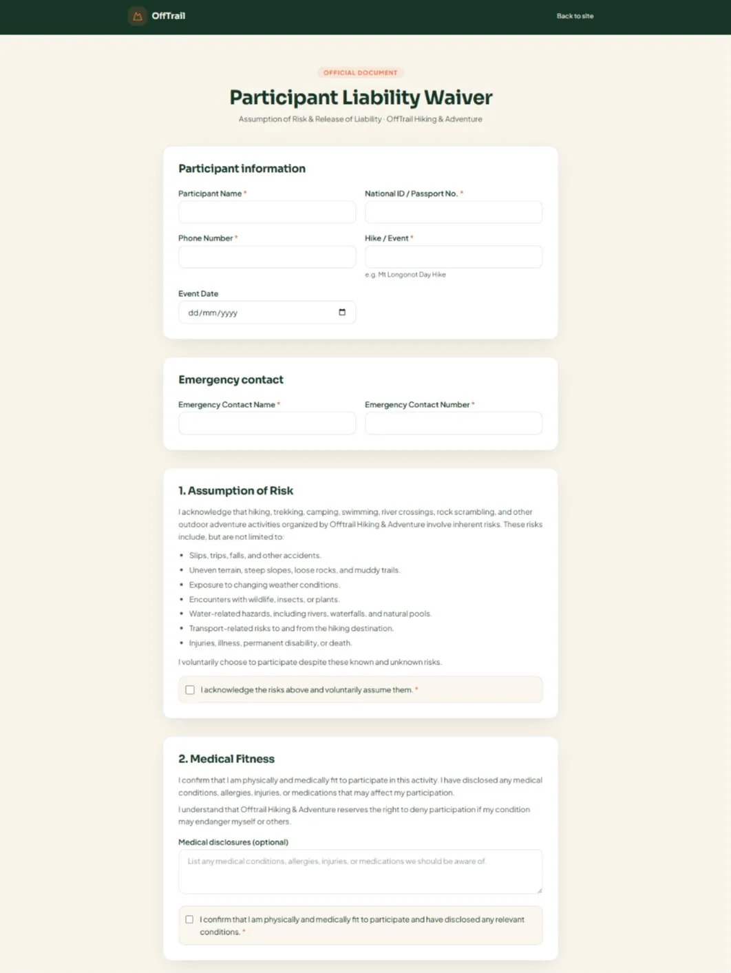 OffTrail Digital Liability Waiver