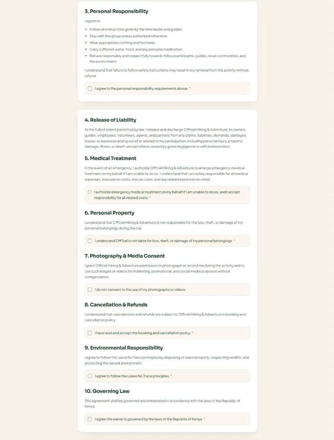 OffTrail Digital Liability Waiver screenshot 1